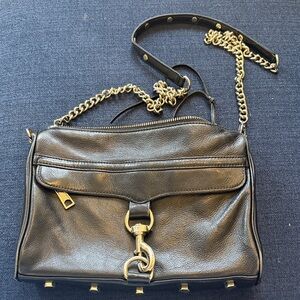 Rebecca Minkoff large MAC Black Leather Crossbody Bag with Gold Chain
